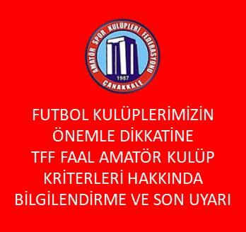 FUTBOL KULÜPLERİMİZİN ÖNEMLE DİKKATİNE - 2026-2027 SEZONU FAAL AMATÖR KULÜP KRİTERLERİ HK.