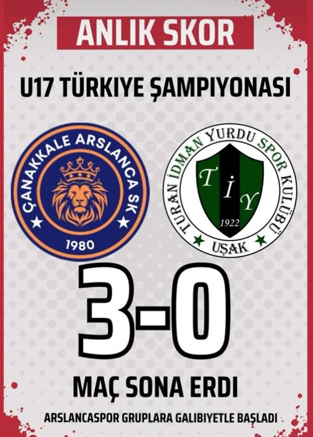 U 17 TÜRKİYE ŞAMPİ.İZMİR GRUP MERKEZİ-ÇANAKKALE ARSLANCA SPOR İLK MÜSABAKASINDA FARKLI GALİP GELDİ